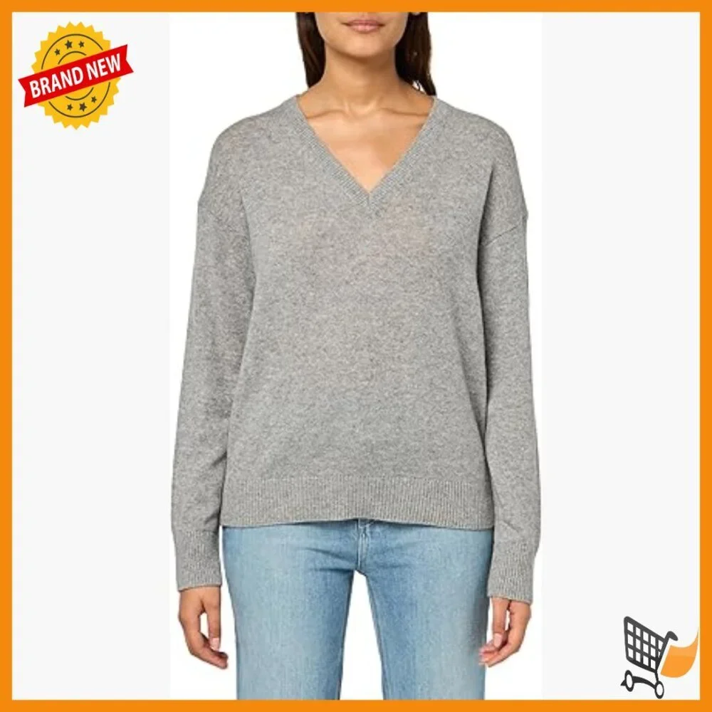 Long Sleeve V-Neck Cashmere Pullover Sweater, Ribbed Trim, Dry Clean